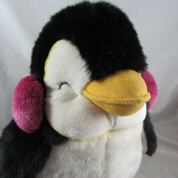 Russ Berrie Plush Penguin Tux Big 14" Stuffed Animal Toy Wearing Ear Muffs - Picture 2 of 8